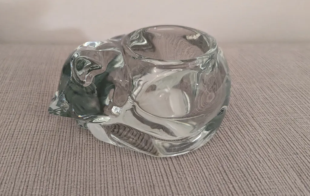 Adorable Sleeping Cat Glass Votive Candle Holder  photo 1