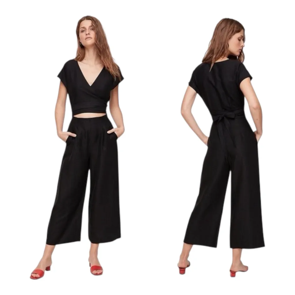 Aritzia Wilfred Black Brax Linen Blend Wrap Jumpsuit Size 6 photo 1
