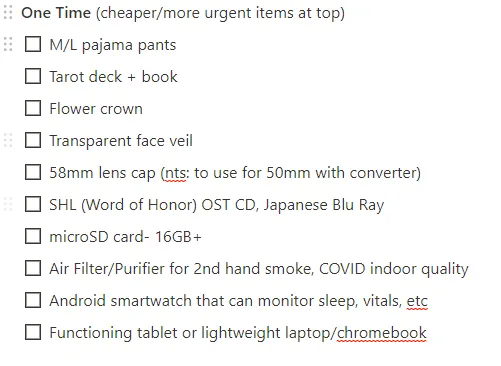 ISO list [ One time items] photo 1
