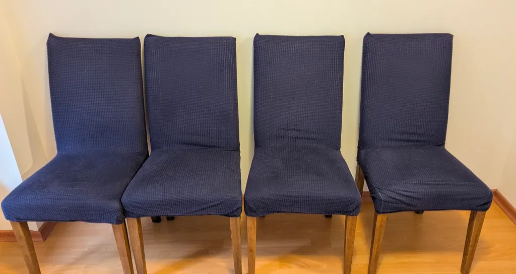 Four Dining Chairs (Navy Blue Covers) with Wood Legs  photo 1