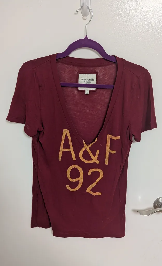 Abercrombie & Fitch Burgundy A&F 92 Tee - Women's Size Medium photo 1