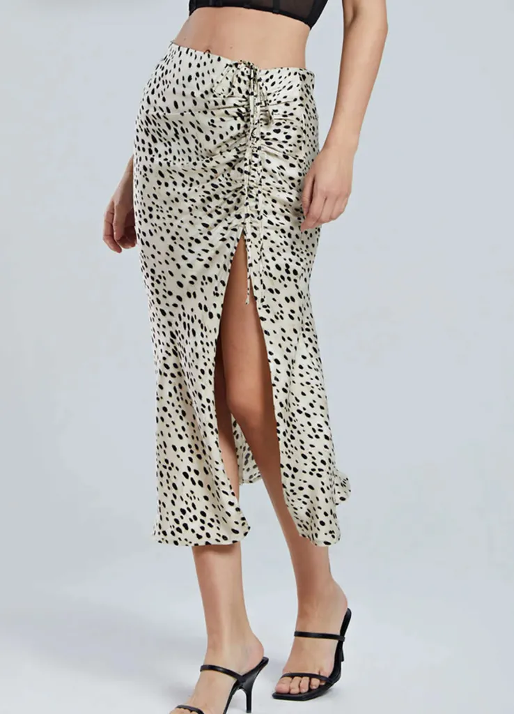 Leopard Drawstring Split Skirt XS New photo 1