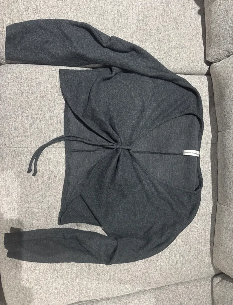 Dark Grey Long Sleeve Tie-Front Cropped Sweater photo 1