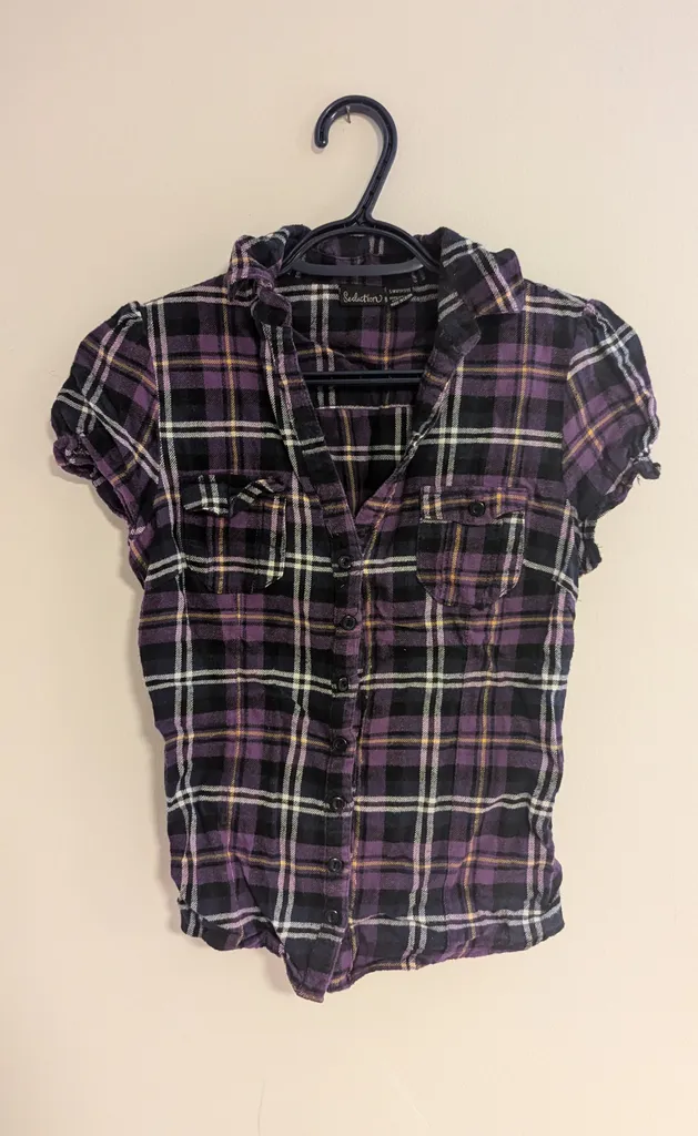 Seduction Purple Plaid Button Up Shirt - Women's Medium photo 1