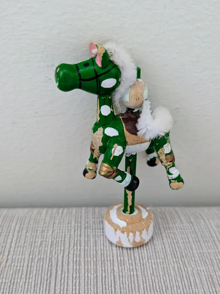 Vintage Green Wooden Horse Christmas Decor Item  photo 1