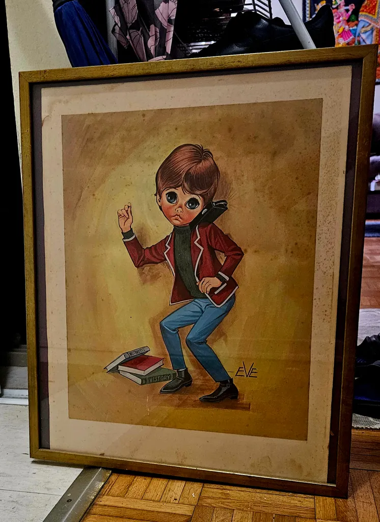 Vintage Art Print BIG EYES by EVE Framed 1960s photo 1