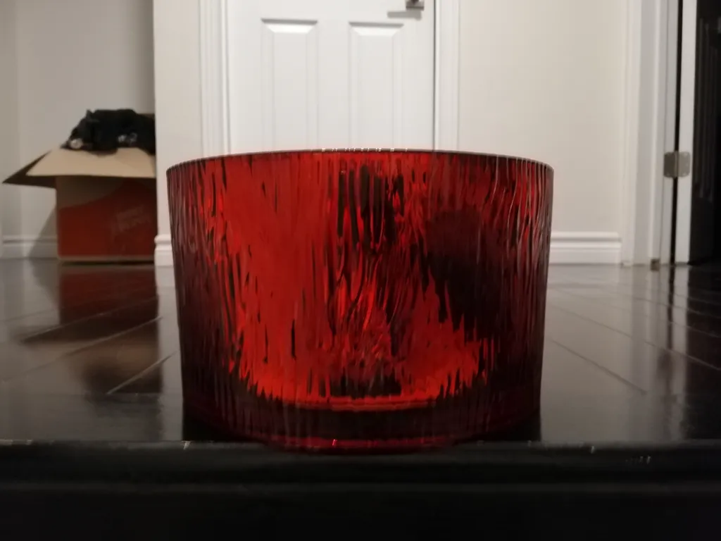 Red glass bowl photo 1