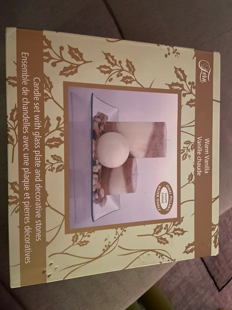 🎁 Candle set with glass plate and decorative stones. photo 1