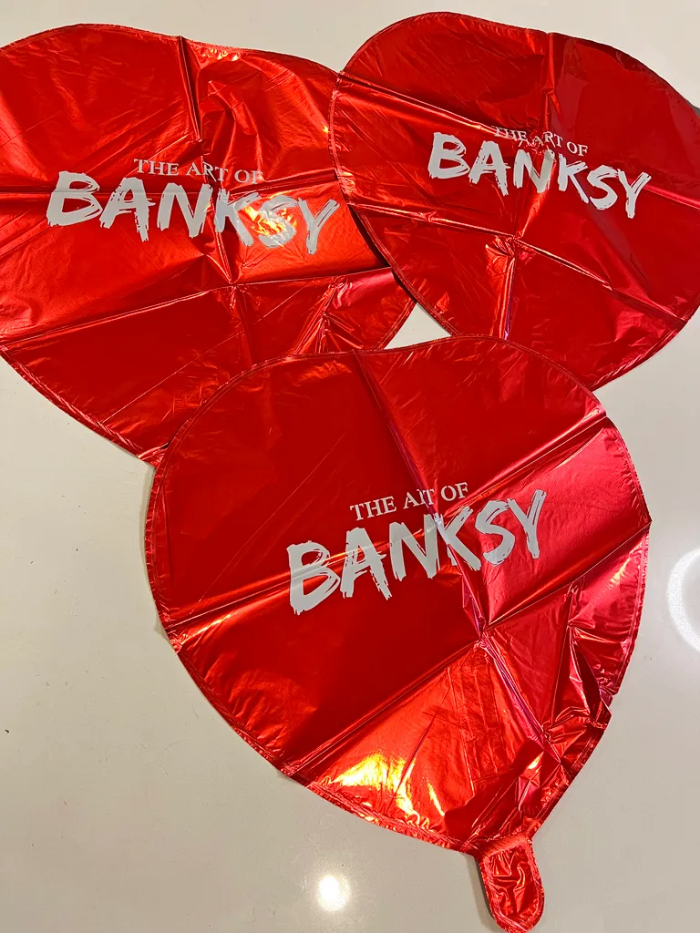 3 Banksy Heart Mylar Balloons New photo 1