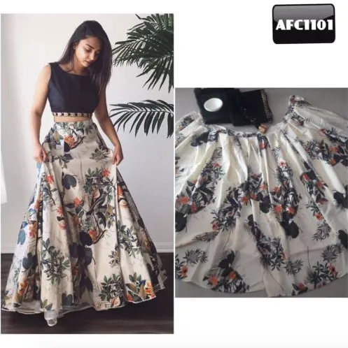 Floral Black and Orange Lehenga  photo 1