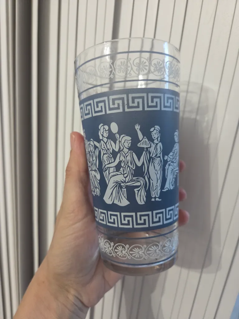 6 x vintage blue white printed glasses photo 1