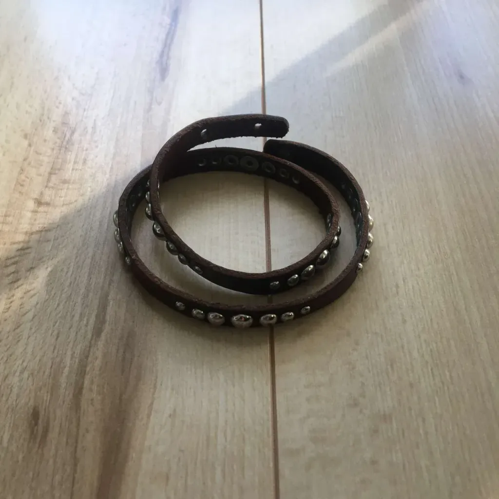 Studded Brown Leather Bracelet photo 1