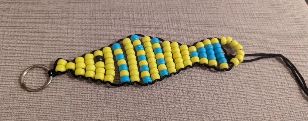 Beaded Fish Keychain - Yellow and Blue photo 1