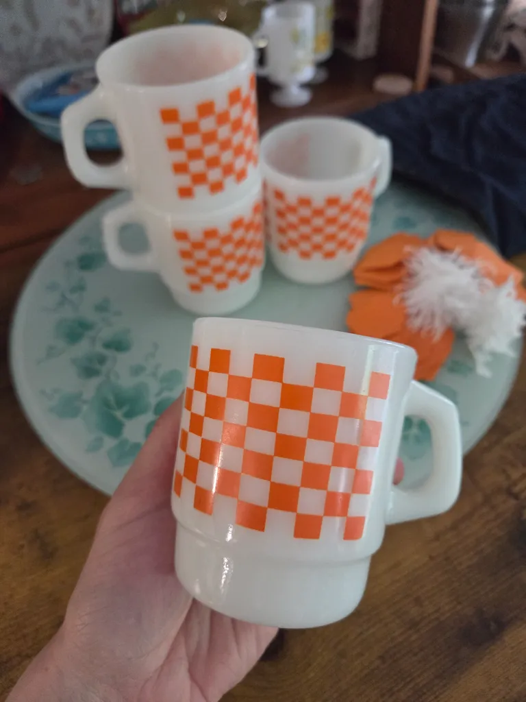 3 orange checkers mugs photo 1