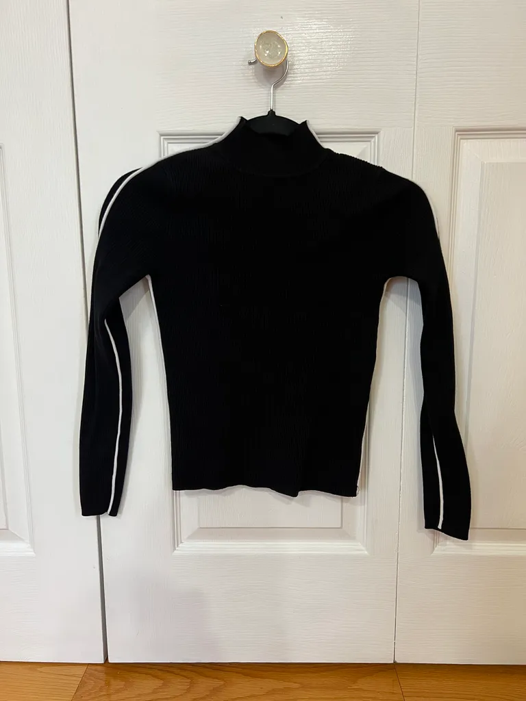 Black Zara Turtleneck with White Piping, Medium (fits Small) photo 1