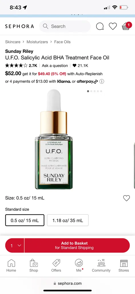 Sunday Riley UFO salicylic acid facial oil  photo 1