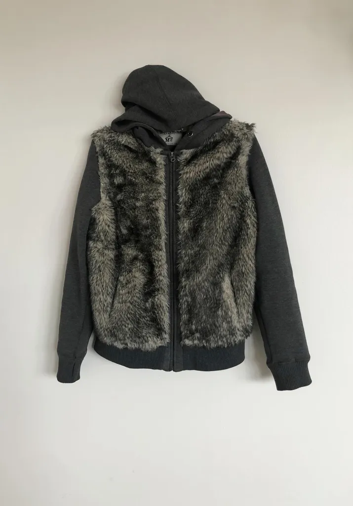Fuzzy faux fur zip up hoodie photo 1