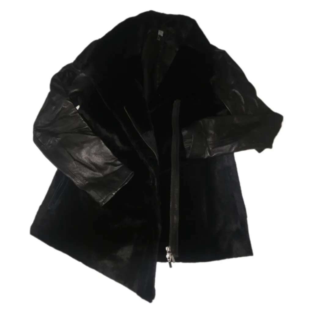 Size S Saks Fifth Avenue black leather calf suede jacket photo 1