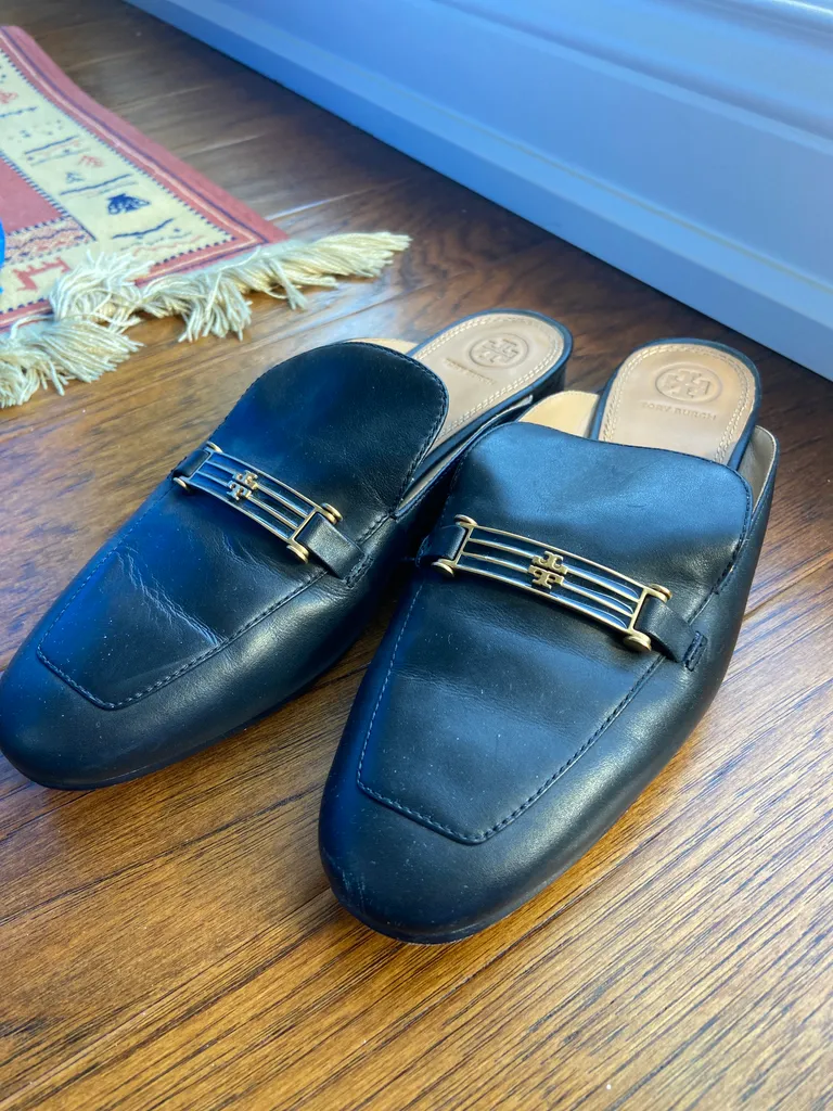 Tory Burch Navy Blue Leather Slides photo 1