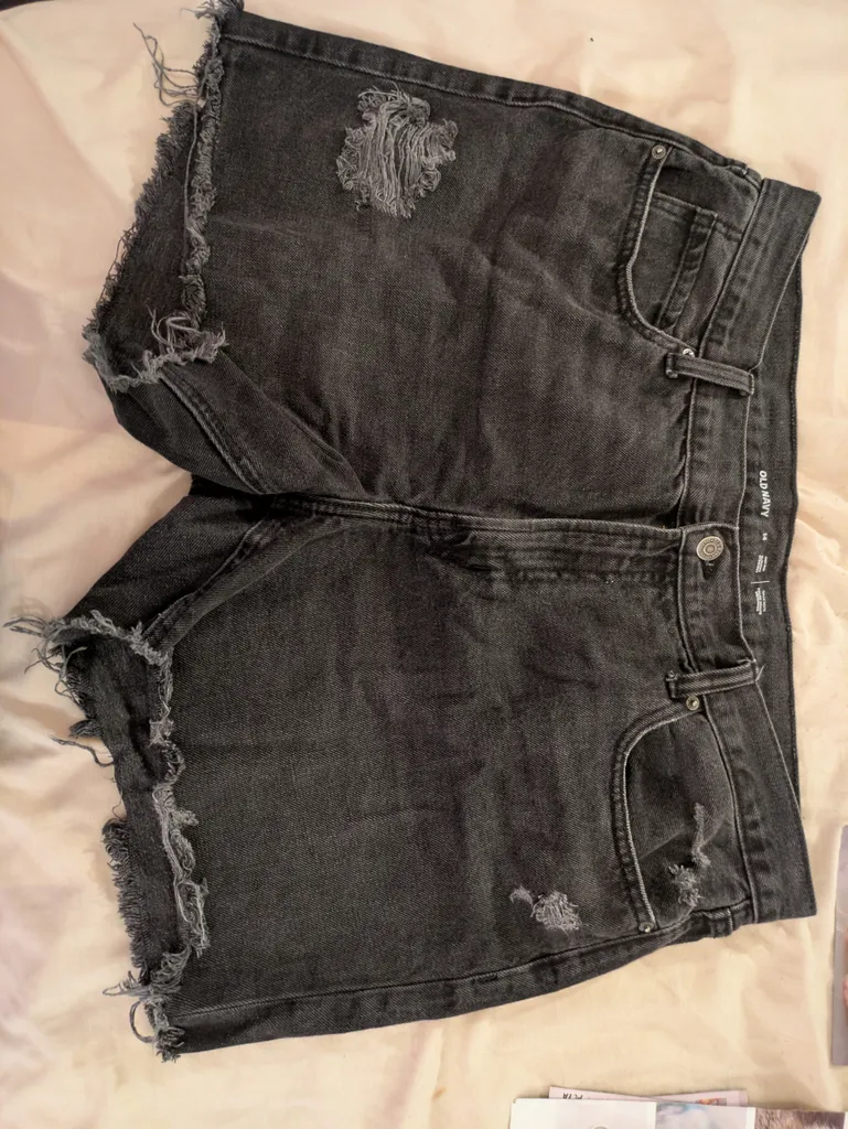 Old navy black jean shorts size 14 high rise photo 1