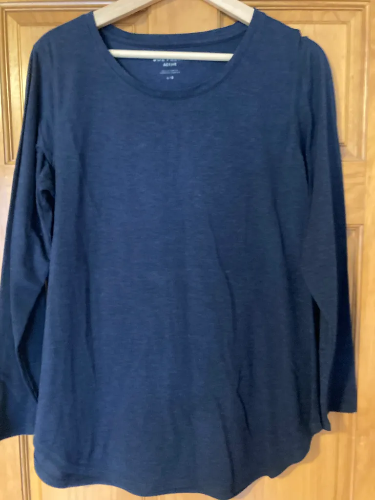 Navy Long- Sleeve Cotton Blend Shirt- Women’s L photo 1