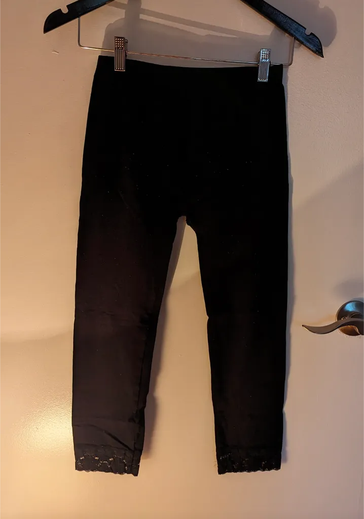 Black Leggings with Lace Trim - Women's Medium photo 1