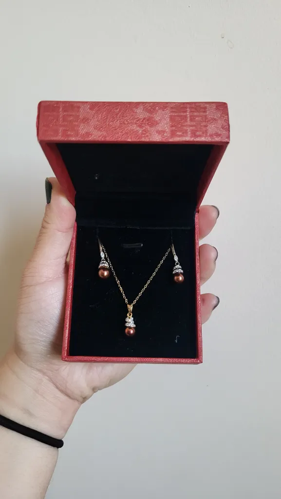 18K Gold Plated Sterling Silver Bronze Pearl Earrings/Necklace photo 1