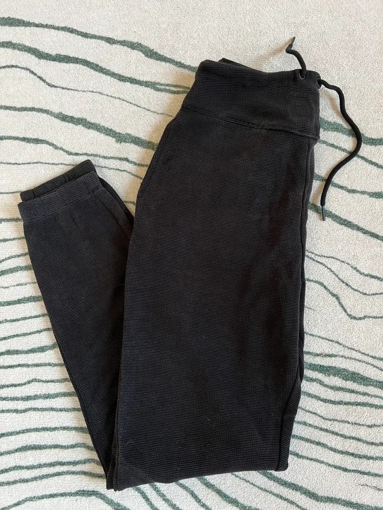 Black Waffle Knit Joggers, Mens Medium photo 1