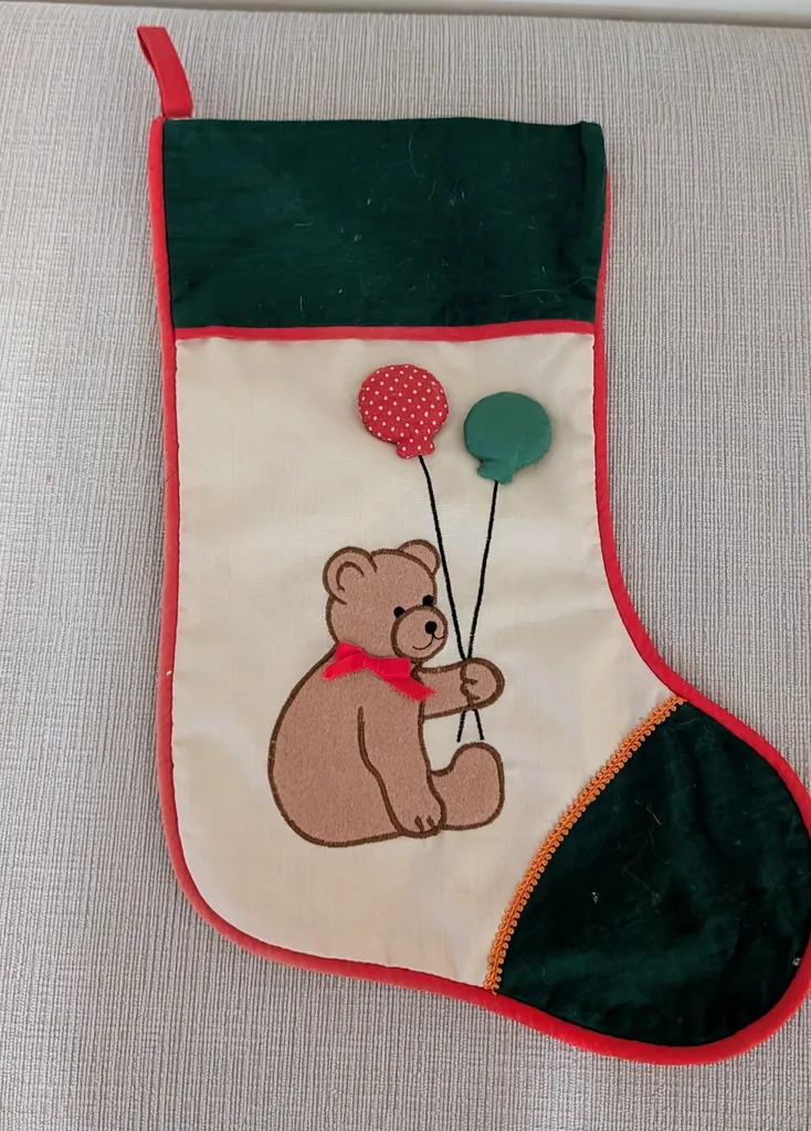 Christmas Stocking with Teddy Bear Design photo 1