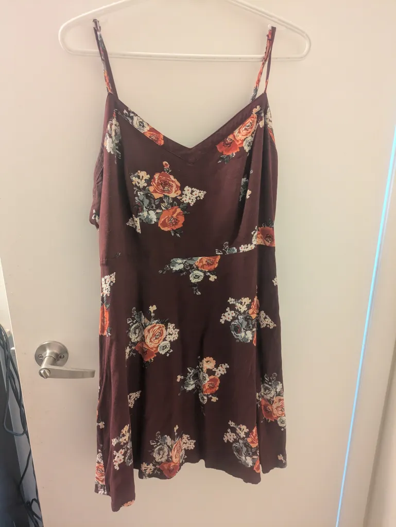 Cute floral printed maroon dress photo 1