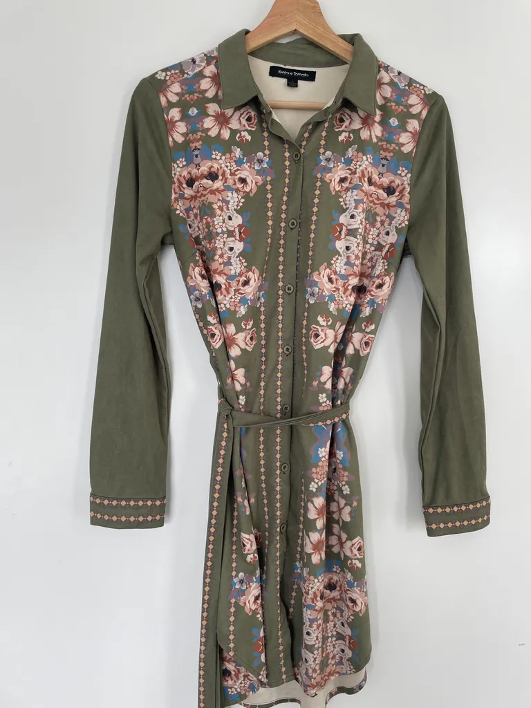 Suede Floral Shirt Dress photo 1