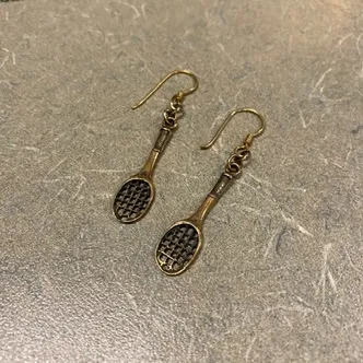 Brass Tennis Racquet Earrings 🎾 photo 1