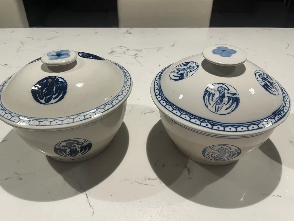 🎁 Chinese blue and white porcelain bowls with lids photo 1