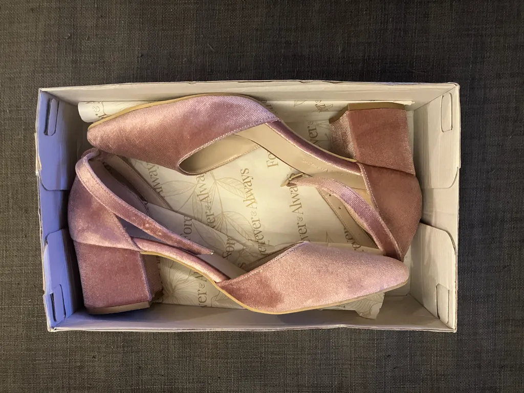 Rose Velvet Block Heels size 9 photo 1