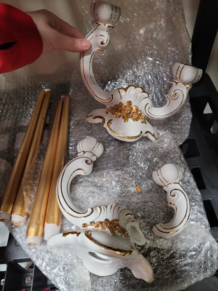 4 gold candles "two" candle holders photo 1