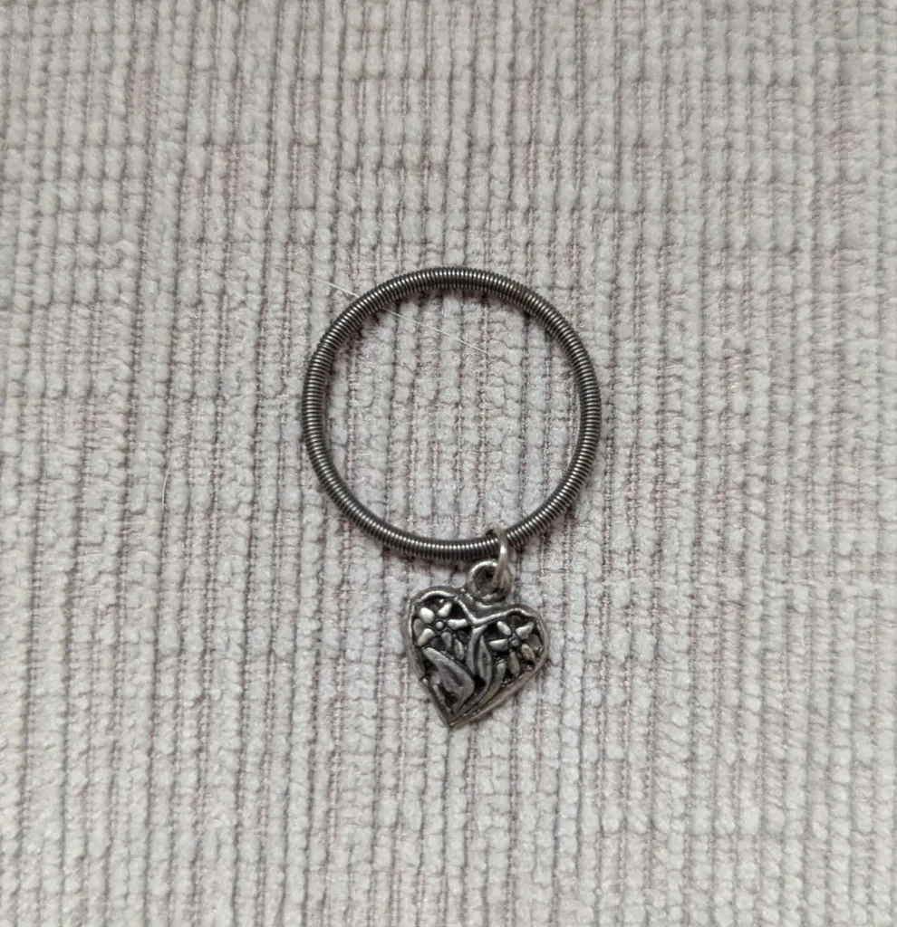 Silver Tone Spring Ring Keychain with Heart Charm photo 1