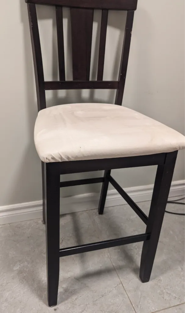 Dark Wood Bar Stool with Cream Seat photo 1