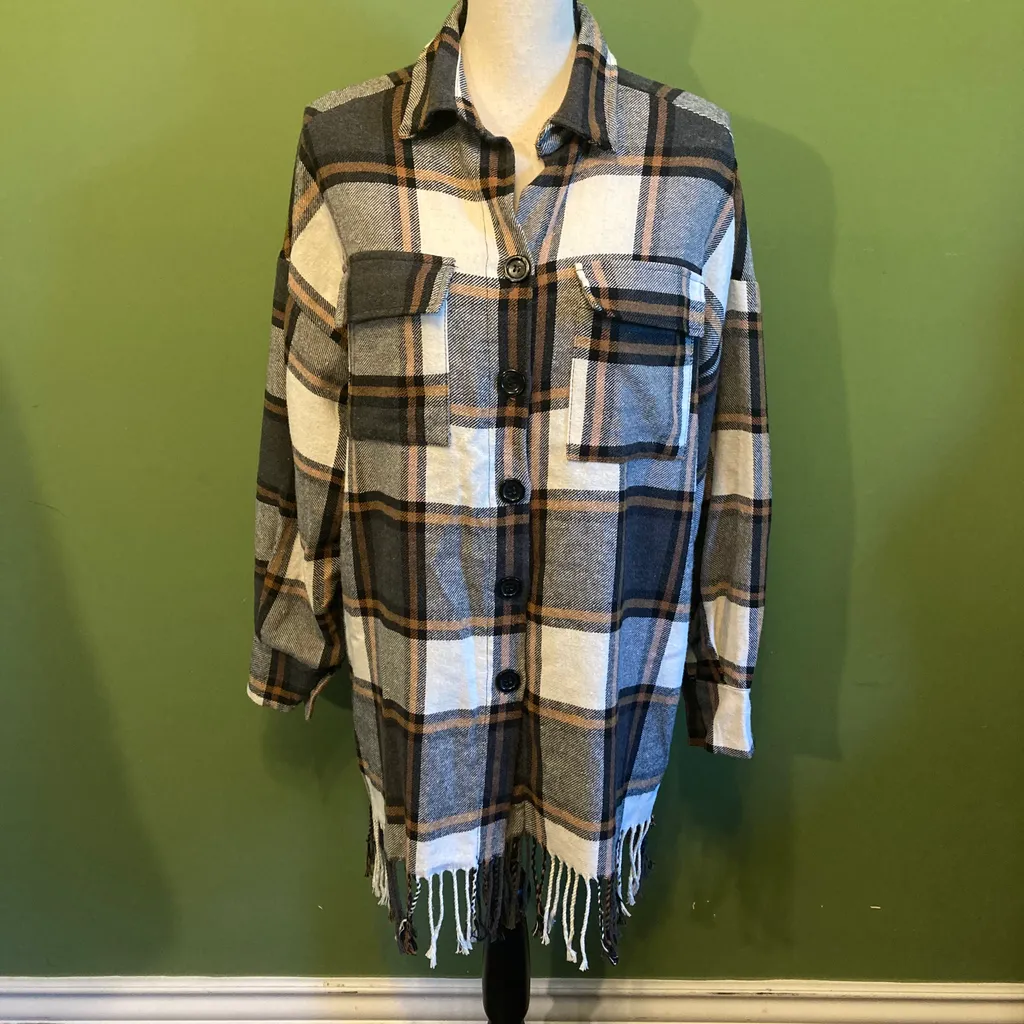 MADE IN ITALY PLAID WOOL  SHIRT WITH FRINGE photo 1