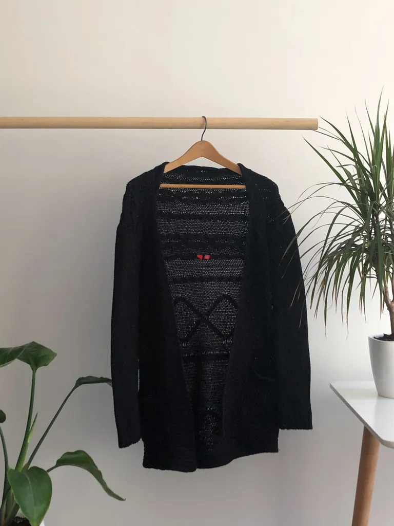 S- Long Cable Knit Cardigan Sweater (Black) photo 1