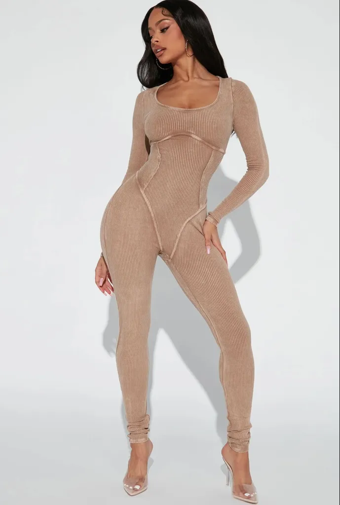 Brand new ribbed mocha jumpsuit  photo 1