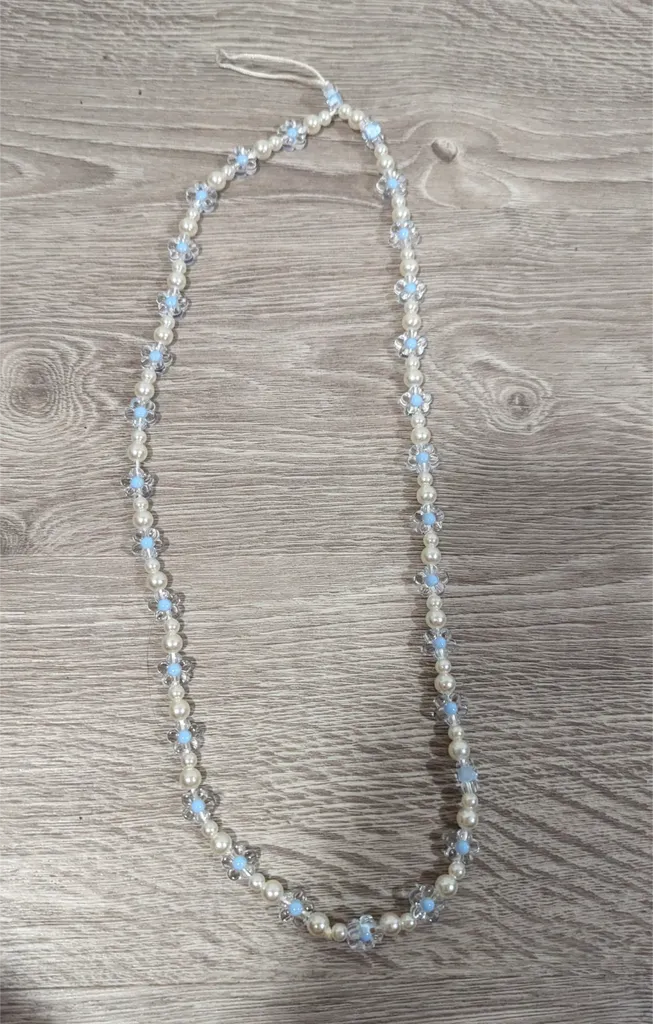 Pearl and Blue Flower Beaded Phone Loop photo 1