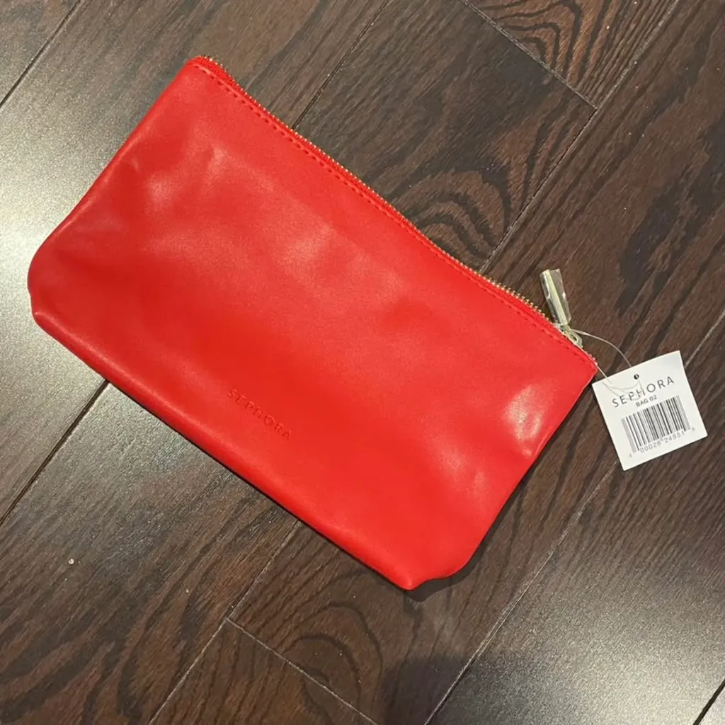 NWT Sephora red leather-like makeup bag photo 1