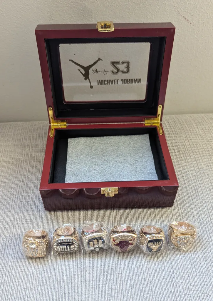 Brand New Michael Jordan Championship Rings in Wooden Box  photo 1
