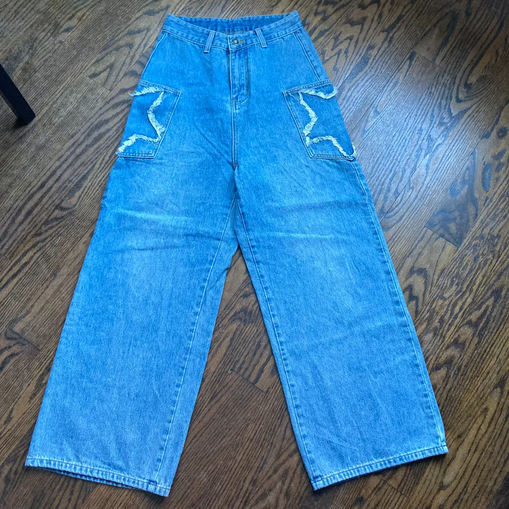 Wide Leg denim jeans with star size small photo 1