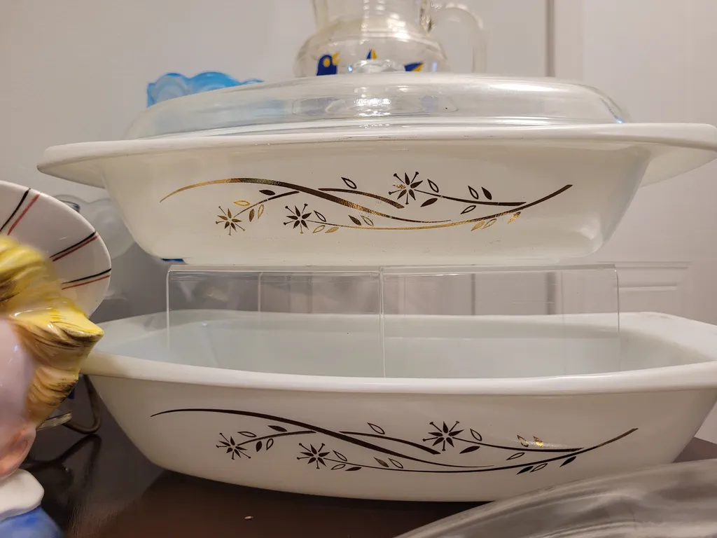 set of 2 pyrex w golden honeysuckle design on them photo 1