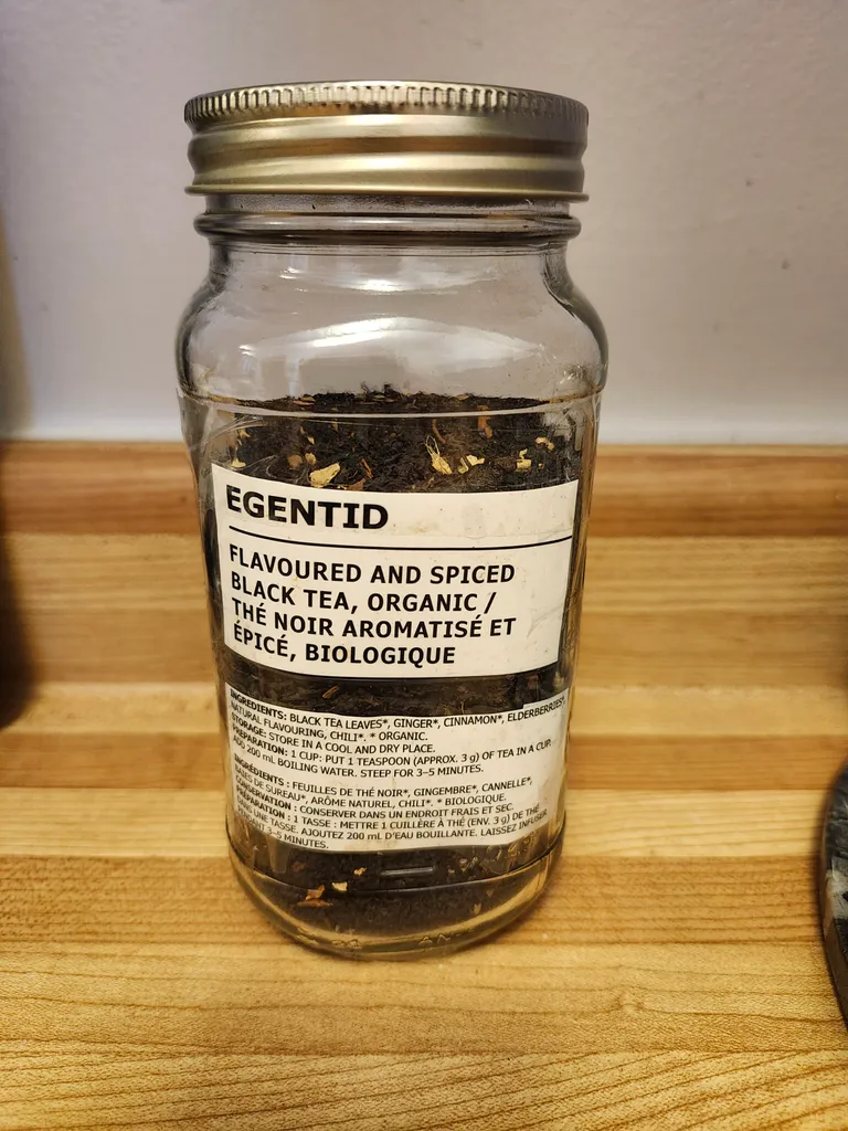 A big jar of Egentid flavored and spiced organic black tea/chai. photo 1