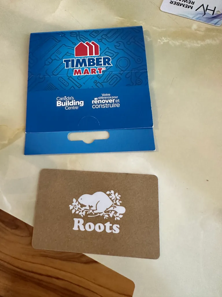 Timber mart and roots gift cards $50 each  photo 1