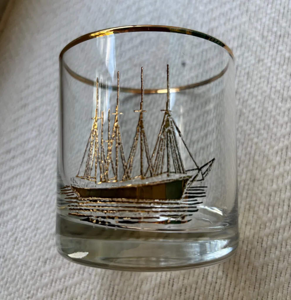 Vintage Glasses with Gold Etched Sailboats photo 1