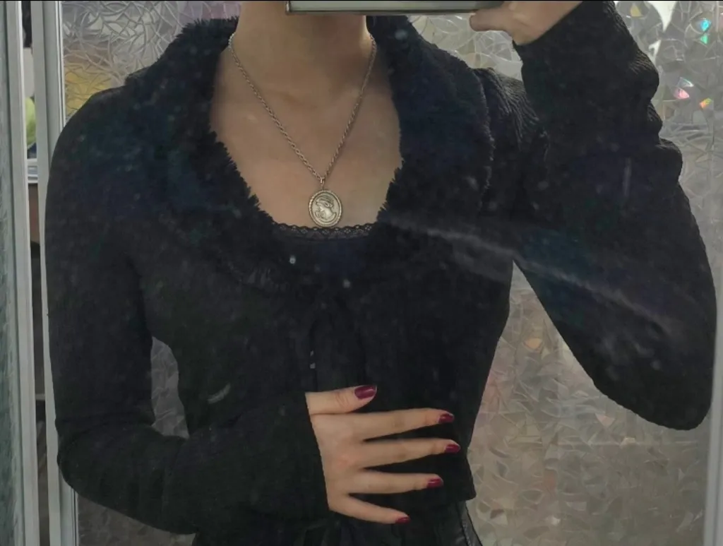 Cropped Faux Fur Trim Cardigan photo 1