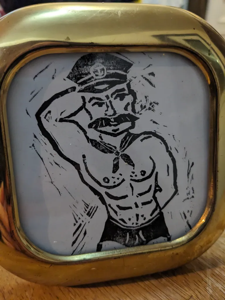 Lino print in vintage frame photo 1